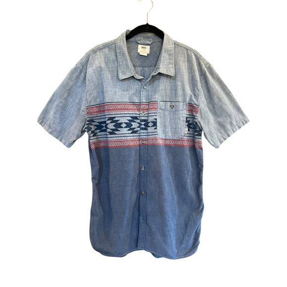 VANS MENS SHORT SLEEVE TAILORED FIT BUTTON DOWN CASUAL SHIRT AZTEC PATTERN - Picture 1 of 10